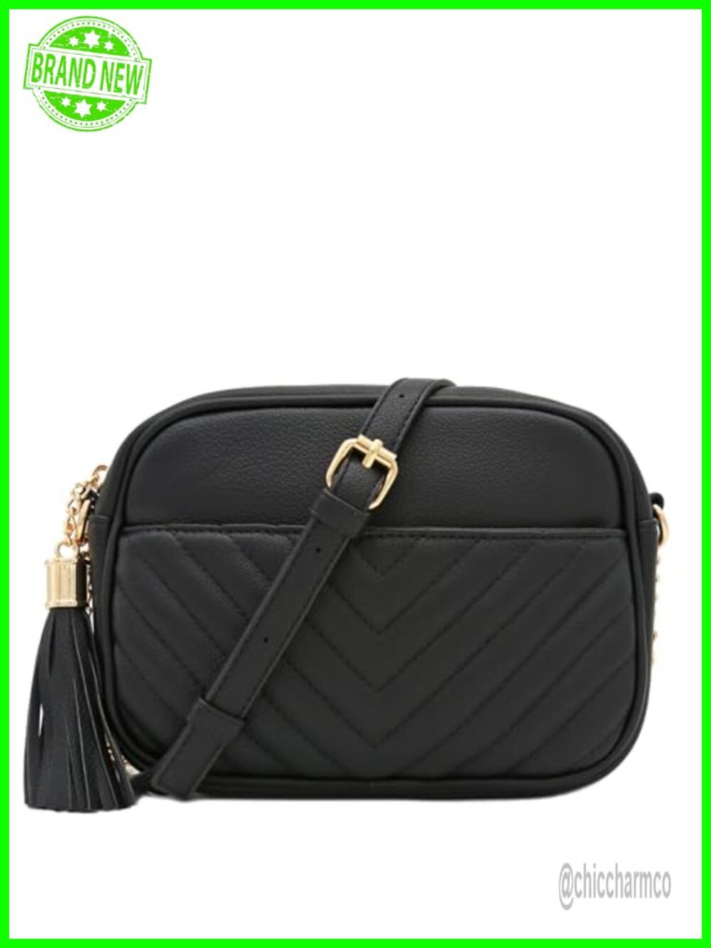 Faux Leather Chevron Quilted Crossbody Camera Bag Chain Strap